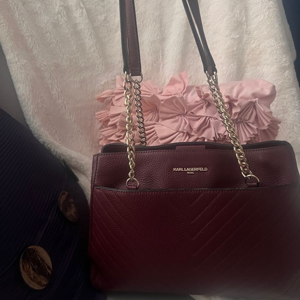 Karl Lagerfeld Dark Red Shoulder Bag with Gold Chain